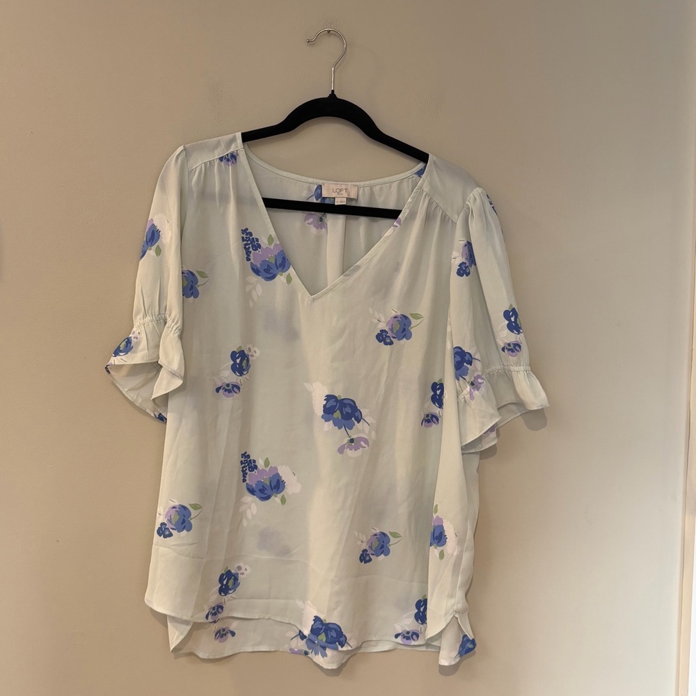 LOFT Light Blue Floral Blouse